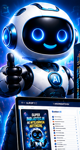 Robô azul 3D representando a Super Biblioteca de Inteligência Artificial